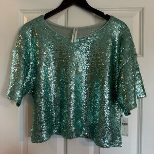 Anthropologie Sequin Cropped Shirt Size XL NTW